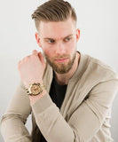 Buy Shop Guess Continental Diamonds Gold Dial Gold Steel Strap Watch for Men - GW0261G2 USA Online