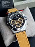 Buy Shop Guess Continental Multifunction Black Dial Brown Leather Strap Watch for Men - GW0262G1 USA Online