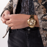 Buy Shop Guess Cosmic Chronograph Gold Dial Gold Steel Strap Watch for Women - GW0465L1 USA Online