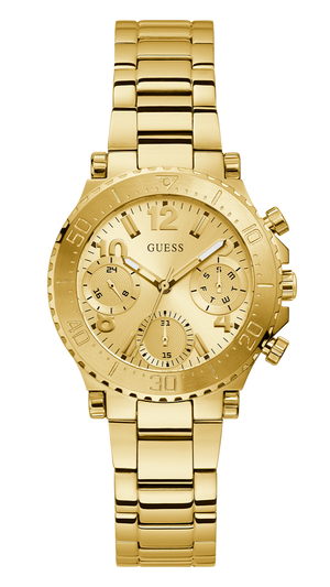 Buy Shop Guess Cosmic Chronograph Gold Dial Gold Steel Strap Watch for Women - GW0465L1 USA Online