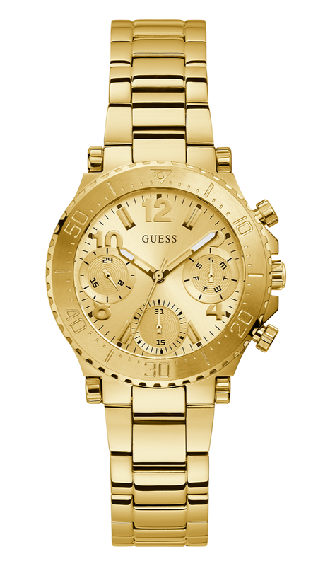 Buy Shop Guess Cosmic Chronograph Gold Dial Gold Steel Strap Watch for Women - GW0465L1 USA Online