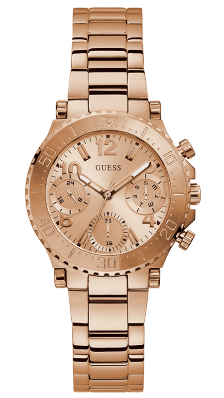 Buy Shop Guess Cosmic Chronograph Rose Gold Dial Rose Gold Steel Strap Watch for Women - GW0465L2 USA Online