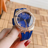 Buy Shop Guess Cosmo Diamonds Blue Blue Dial Blue Silicone Strap Watch for Women - GW0034L4 USA Online