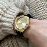 Buy Shop Guess Cosmo Diamonds Gold Dial Black Rubber Strap Watch for Women - GW0034L1 USA Online