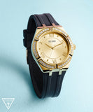 Buy Shop Guess Cosmo Diamonds Gold Dial Black Rubber Strap Watch for Women - GW0034L1 USA Online