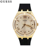 Buy Shop Guess Cosmo Diamonds Gold Dial Black Rubber Strap Watch for Women - GW0034L1 USA Online