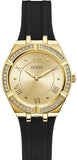 Buy Shop Guess Cosmo Diamonds Gold Dial Black Rubber Strap Watch for Women - GW0034L1 USA Online