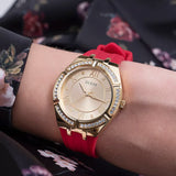 Buy Shop Guess Cosmo Diamonds Gold Dial Red Rubber Strap Watch for Women - GW0034L6 USA Online