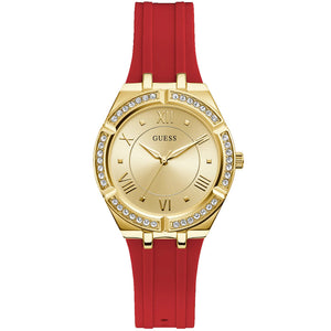 Buy Shop Guess Cosmo Diamonds Gold Dial Red Rubber Strap Watch for Women - GW0034L6 USA Online