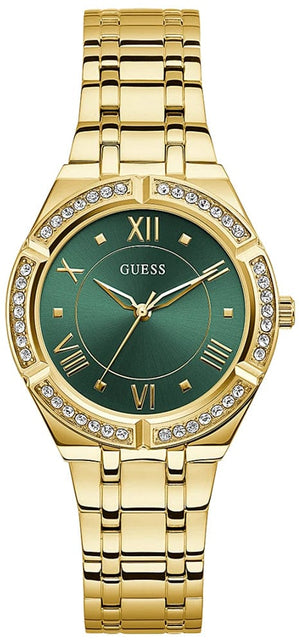 Buy Shop Guess Cosmo Diamonds Green Dial Gold Steel Strap Watch for Women - GW0033L8 USA Online
