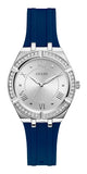 Buy Shop Guess Cosmo Diamonds Silver Dial Blue Rubber Strap Watch for Women - GW0034L5 USA Online