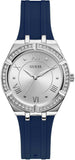 Buy Shop Guess Cosmo Diamonds Silver Dial Blue Rubber Strap Watch for Women - GW0034L5 USA Online
