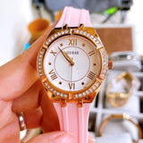 Buy Shop Guess Cosmo Diamonds Silver Dial Pink Silicone Strap Watch for Women - GW0034L3 USA Online