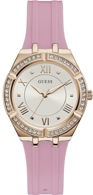 Buy Shop Guess Cosmo Diamonds Silver Dial Pink Silicone Strap Watch for Women - GW0034L3 USA Online