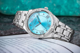 Buy Shop Guess Cosmo Diamonds Turquoise Dial Silver Steel Strap Watch for Women - GW0033L7 USA Online
