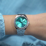 Buy Shop Guess Cosmo Diamonds Turquoise Dial Silver Steel Strap Watch for Women - GW0033L7 USA Online