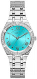 Buy Shop Guess Cosmo Diamonds Turquoise Dial Silver Steel Strap Watch for Women - GW0033L7 USA Online