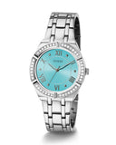 Buy Shop Guess Cosmo Diamonds Turquoise Dial Silver Steel Strap Watch for Women - GW0033L7 USA Online