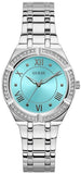 Buy Shop Guess Cosmo Diamonds Turquoise Dial Silver Steel Strap Watch for Women - GW0033L7 USA Online