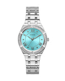 Buy Shop Guess Cosmo Diamonds Turquoise Dial Silver Steel Strap Watch for Women - GW0033L7 USA Online