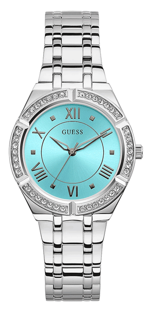 Buy Shop Guess Cosmo Diamonds Turquoise Dial Silver Steel Strap Watch for Women - GW0033L7 USA Online