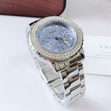 Buy Shop Guess Crown Jewel Diamonds Blue Dial Silver Steel Strap Watch for Women - GW0410L1 USA Online