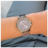 Buy Shop Guess Crown Jewel Diamonds Blue Dial Silver Steel Strap Watch for Women - GW0410L1 USA Online