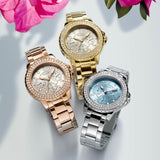 Buy Shop Guess Crown Jewel Diamonds Blue Dial Silver Steel Strap Watch for Women - GW0410L1 USA Online