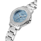 Buy Shop Guess Crown Jewel Diamonds Blue Dial Silver Steel Strap Watch for Women - GW0410L1 USA Online
