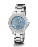 Buy Shop Guess Crown Jewel Diamonds Blue Dial Silver Steel Strap Watch for Women - GW0410L1 USA Online