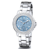 Buy Shop Guess Crown Jewel Diamonds Blue Dial Silver Steel Strap Watch for Women - GW0410L1 USA Online