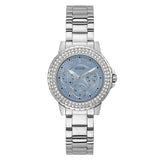 Buy Shop Guess Crown Jewel Diamonds Blue Dial Silver Steel Strap Watch for Women - GW0410L1 USA Online