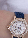 Buy Shop Guess Crown Jewel Diamonds White Dial Blue Rubber Strap Watch for Women - GW0411L2 USA Online