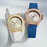 Buy Shop Guess Crown Jewel Diamonds White Dial Blue Rubber Strap Watch for Women - GW0411L2 USA Online