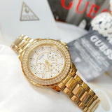 Buy Shop Guess Crown Jewel Diamonds White Dial Gold Steel Strap Watch for Women - GW0410L2 USA Online