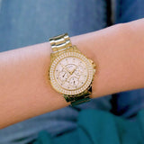Buy Shop Guess Crown Jewel Diamonds White Dial Gold Steel Strap Watch for Women - GW0410L2 USA Online