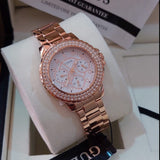 Buy Shop Guess Crown Jewel Multifunction Diamonds White Dial Rose Gold Steel Strap Watch For Women - GW0410L3 USA Online