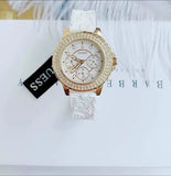 Buy Shop Guess Crown Jewel Multifunction Diamonds White Dial White Leather Strap Watch for Women - GW0411L1 USA Online