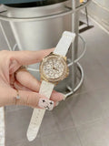 Buy Shop Guess Crown Jewel Multifunction Diamonds White Dial White Leather Strap Watch for Women - GW0411L1 USA Online