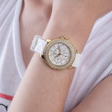 Buy Shop Guess Crown Jewel Multifunction Diamonds White Dial White Leather Strap Watch for Women - GW0411L1 USA Online