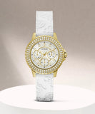 Buy Shop Guess Crown Jewel Multifunction Diamonds White Dial White Leather Strap Watch for Women - GW0411L1 USA Online
