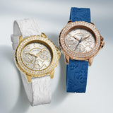 Buy Shop Guess Crown Jewel Multifunction Diamonds White Dial White Leather Strap Watch for Women - GW0411L1 USA Online
