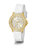 Buy Shop Guess Crown Jewel Multifunction Diamonds White Dial White Leather Strap Watch for Women - GW0411L1 USA Online