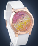 Buy Shop Guess Crush Crystals Gold Dial White Rubber Strap Watch for Women - W1223L3 USA Online