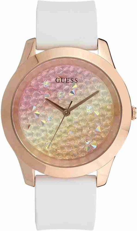 Buy Shop Guess Crush Crystals Gold Dial White Rubber Strap Watch for Women - W1223L3 USA Online