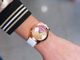 Guess Crush Crystals Gold Dial White Rubber Strap Watch for Women - W1223L3