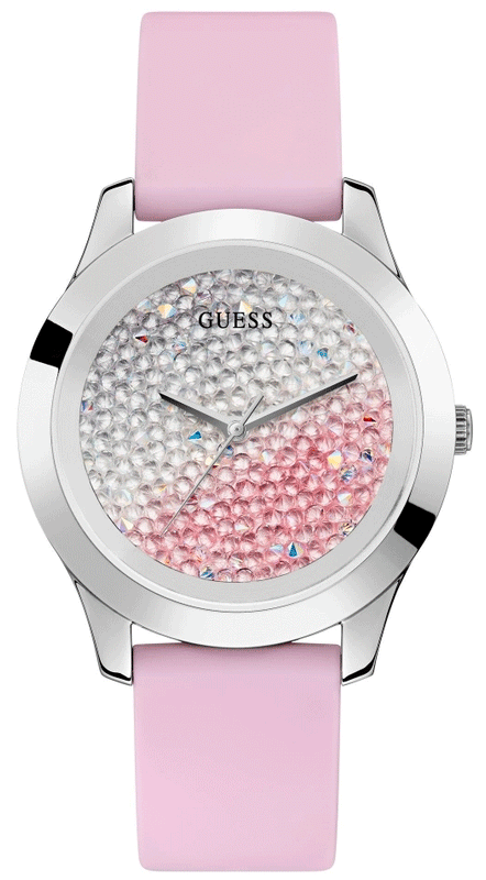 Buy Shop Guess Crush Crystals Silver Dial Pink Rubber Strap Watch for Women - W1223L1 USA Online
