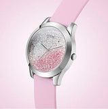 Guess Crush Crystals Silver Dial Pink Rubber Strap Watch for Women - W1223L1