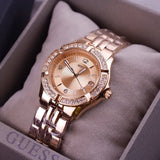 Buy Shop Guess Crystal Diamonds Rose Gold Dial Rose Gold Steel Strap Watch For Women - W11069L1 USA Online