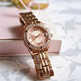 Buy Shop Guess Crystal Diamonds Rose Gold Dial Rose Gold Steel Strap Watch For Women - W11069L1 USA Online